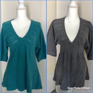 Tunic Top Blouse Teal S M Green V neck
